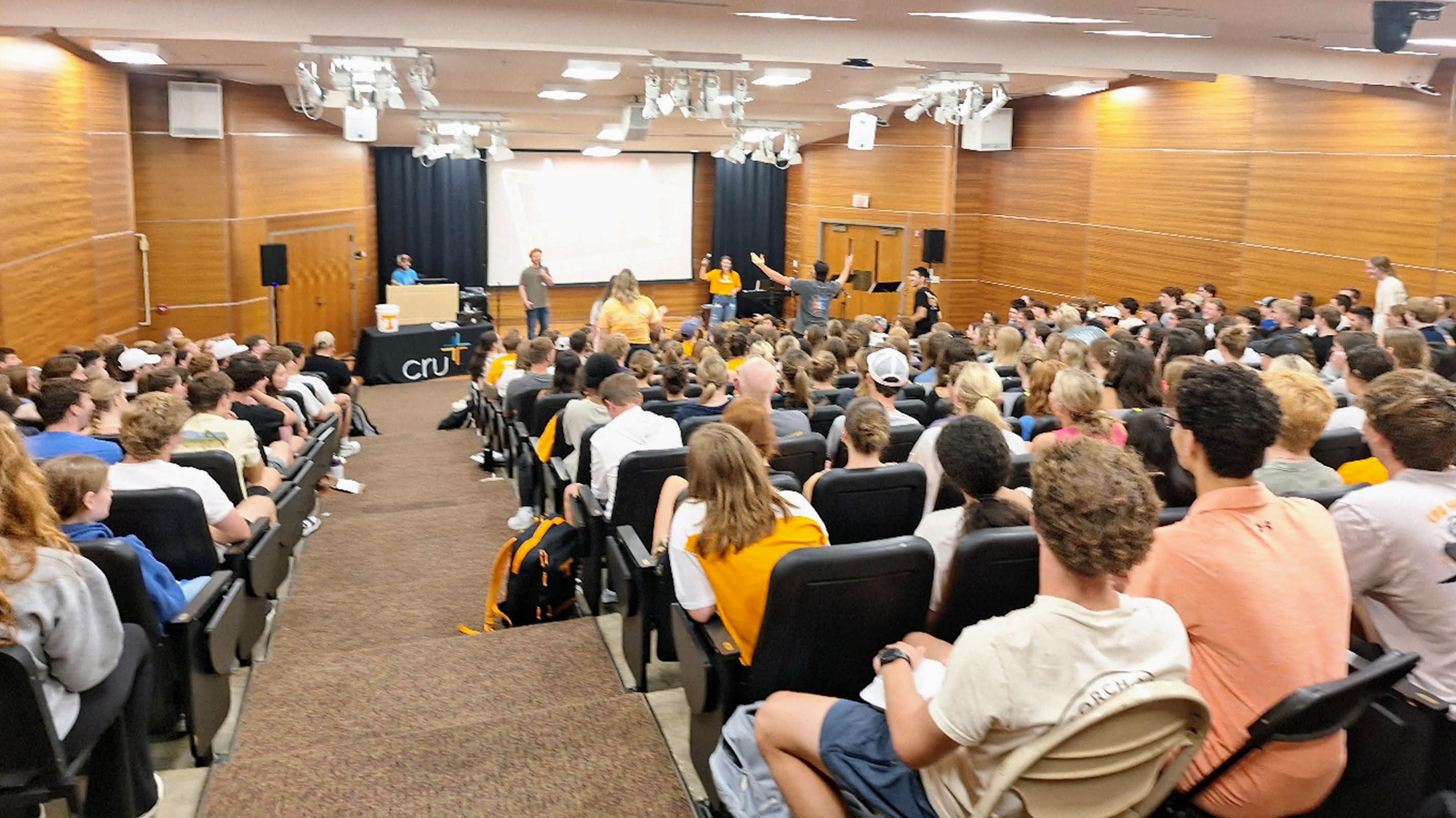 Cru meeting in an auditorium